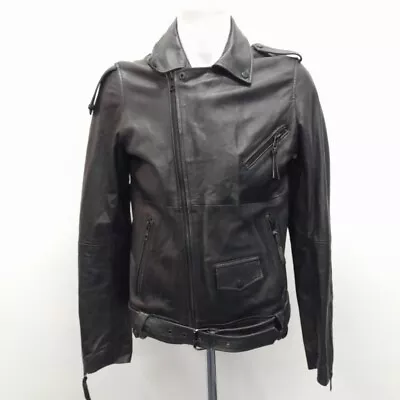 Buy Barneys Biker Leather Jacket Mens M Black Zip Classic RMF02-RP • 7.99£