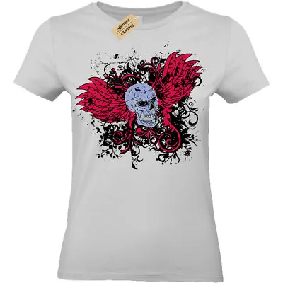 Buy Skull Wings Gothic Biker Rock Punk T-Shirt Womens Ladies Top • 11.95£