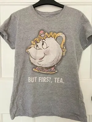 Buy Primark Disney Mr Pots 'But First Tea' Beauty & The Beast Grey T-Shirt UK M • 2.99£