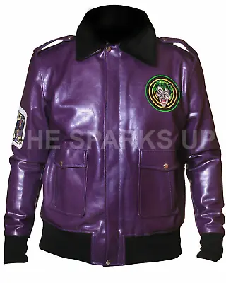 Buy Mens Joker Goon Party Halloween Purple Bomber Fur Collar Faux Leather Jacket • 119.99£