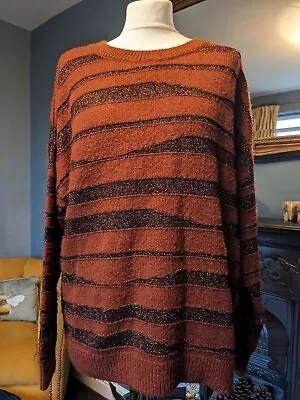 Buy Next Size Large Brown And Bronze Striped Glittery Christmas Festive Jumper • 8£