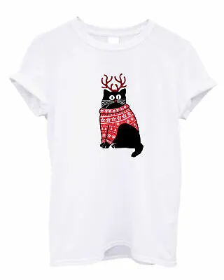 Buy Cat With Christmas Jumper Meow Print Trendy Womens Mens Unisex Kitty Pussy Cat  • 9.99£