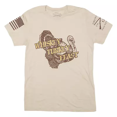 Buy GRUNT STYLE Whiskey Turkey Feast Mens T-Shirt Beige USA Crew Neck M • 11.99£