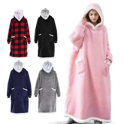 Buy Lady Hooded Sweatshirt Flannel Blanket Thick Warm Plush Fleece Hoodie Extra Long • 16.95£