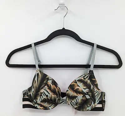 Buy Victoria's Secret PINK Bra 34A Green Tropical Palm Leaves T-shirt Lightly Lined • 19.29£