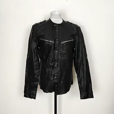 Buy AllSaints Rebell Leather Biker Grunge Shirt Jacket Snap Full Zip - Size S • 79.99£