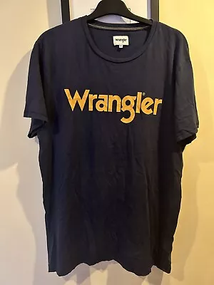 Buy Mens Black Wrangler - Orange Text - T Shirt Size Extra Large (XL) • 9.99£