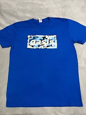 Buy Mens Oasis Band Camo Logo Blue Tshirt Size XL Brand New • 8.99£
