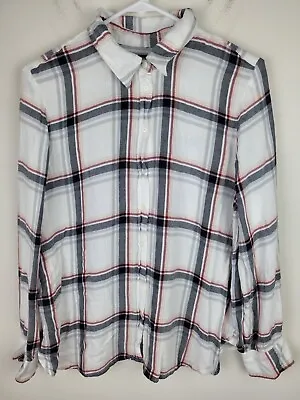 Buy Womens Flannel Shirt L White Plaid Button Up Lightweight Casual Comfort Top • 12.15£