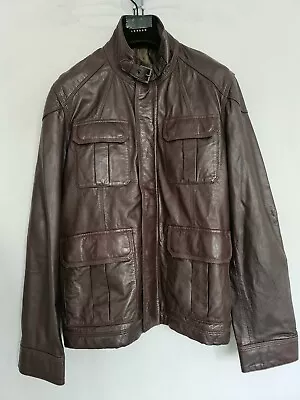 Buy TED BAKER Jacket Mens Genuine Soft Leather Coco Brown Biker Military Size 4/M • 86£