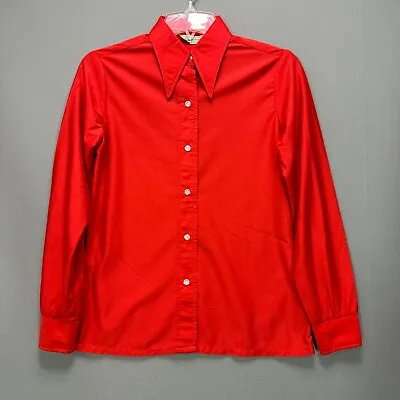 Buy VTG 70s Juniors 7 S Bright Red L/S Shirt Collar School Sears JR Bazaar Barbie • 34.67£