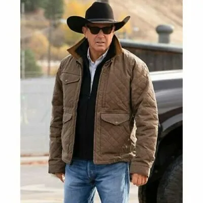 Buy Men's Yellowstone Kevin Costner John Dutton Season 4 Brown Cotton Quilted Jacket • 71.99£