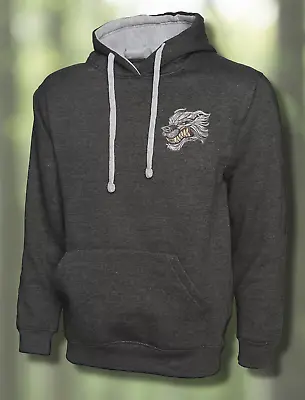 Buy WOLF Hoodie With Embroidered Logo, Two Tone Grey / Charcoal Grey Hoodie - NEW • 24.95£