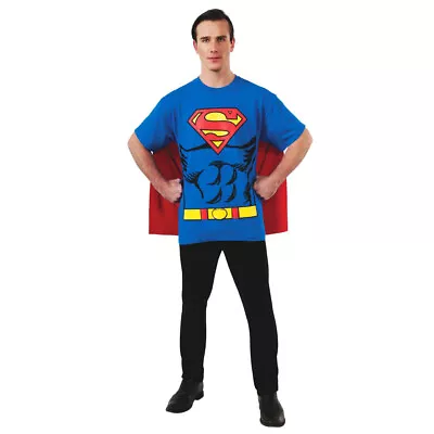Buy Mens Superman T-Shirt With Cape DC Comics Superhero Adult Halloween Fancy Dress • 24.22£