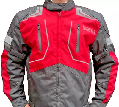 Buy Mens Cordura Textile Black And Red Biker Fashion Medium Length Jacket Size L/42 • 129.99£