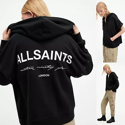 Buy All Saints Zip Up Hoodie Womens Black Designer Oversized Hooded Sweatshirt Hoody • 74.99£