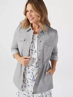 Buy Denim & Co Womens Stretch Twill Utility Jacket Size  Medium Grey New QVC • 18£