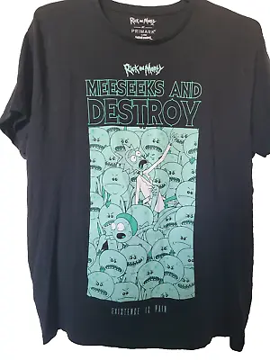 Buy Rick And Morty Meeseeks And Destroy Size Xl Black T Shirt Short Sleeve- Primark • 9.99£