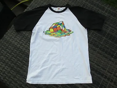 Buy Mens The Big Bang Theory - MELTING RUBIKS CUBE Baseball Short Sleeve T-Shirt - S • 5.99£