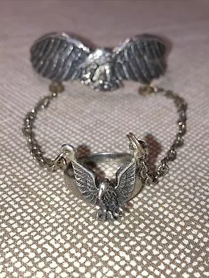 Buy G&S Vintage 1987 Slave Bracelet Ring Size 10 Eagle Wings Silver Tone 80’s • 48.26£