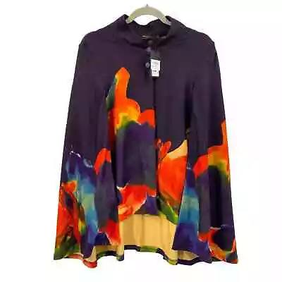 Buy Radzoli Cape Purple Multi Floral Print Womens Size XL Soft Peachskin Knit NEW • 54.96£