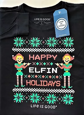 Buy Life Is Good LS Shirt Crusher Tee UGLY SWEATER HAPPY ELFIN Chest44in Womens L • 30.22£
