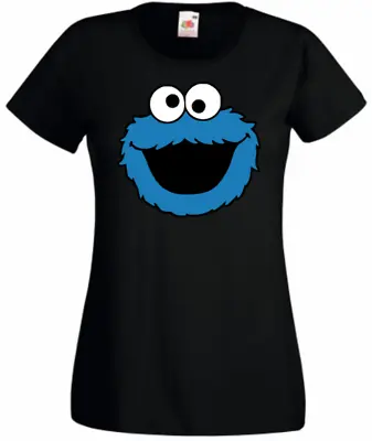 Buy Black Cookie Monster T Shirt Fruit Of The Loom Lady Fit New Fun Top Retro  • 9.49£