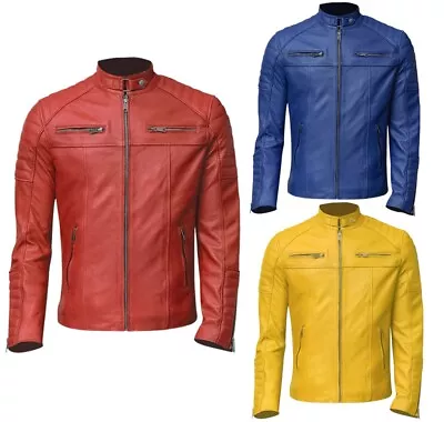 Buy Men's Vintage Genuine Lambskin Leather Quilted Shoulders New Biker Style Jacket • 89.99£
