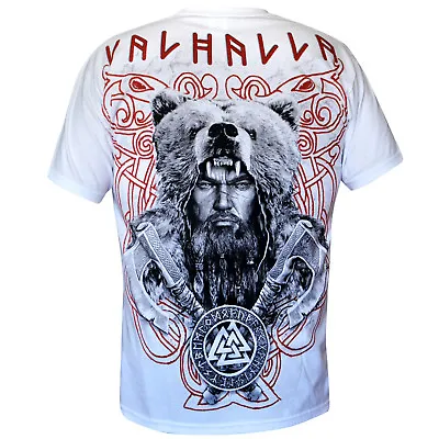 Buy T-Shirt Valhalla Nordic Division Drakar Viking White Odin Thor Wiking Vikings • 16.50£