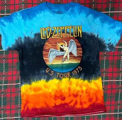 Buy Led Zeppelin Tie Dye Robert Plant Jimmy Page 1975 Concert Tour T Shirt Lg • 15.20£