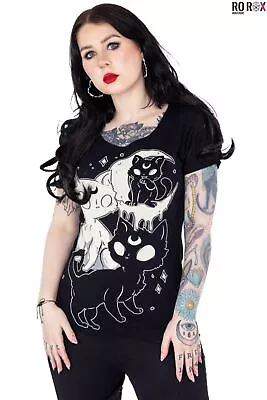 Buy Cupcake Cult Goth T-shirt Midnight Kitty Punk Anime Cartoon Cat Cotton Top • 19.99£