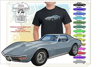 Buy  Corvette Stingray 1970-72 C3 Classic Illustrated T-shirt Muscle Sports Car    • 27.47£