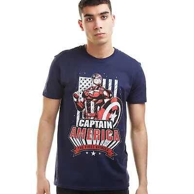 Buy Official Marvel Mens Captain America First Avengers Flag T-shirt Navy S - XXL • 10.49£