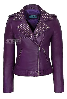 Buy ROCKSTAR Ladies Studded Rock Chic Biker Style Real Soft Leather Jacket 4326 • 41.65£