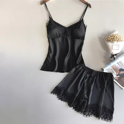 Buy ⭐⭐⭐⭐⭐Women Satin Silk Lace Cami Vest Shorts Lingerie Pyjamas Set Sleepwear Pjs • 8.49£