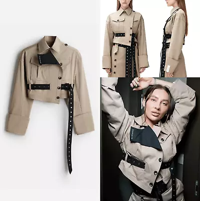 Buy ROKH X H&M Designer ✨ SIZE XS | Cropped Twill Jacket Beige/Black | New ✅ • 299£