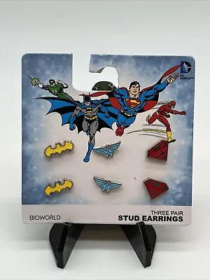 Buy Justice League Earrings Set 3 Pair Studs Batman Superman Wonder Woman DC Comics • 9.46£