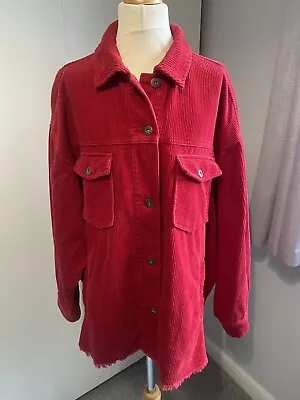 Buy Ladies Zara Red Cord Shirt Jacket Size L Large Pockets • 12.99£