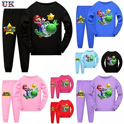 Buy Super Mario Yoshi Long Sleeve T-shirt Tracksuit Sets Kids Casual Top Pants Suits • 8.98£