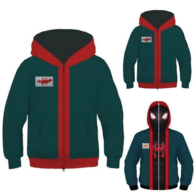 Buy Superhero Into The Spider Verse Miles Morales Kids Boys Jackets Zip Hooded Coat • 13.19£