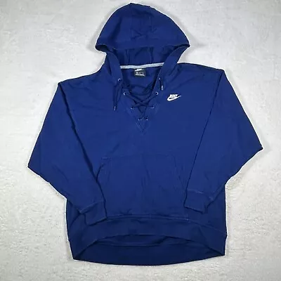Buy Nike Logo Lace Up Hoodie Women’s Medium Pullover Sweatshirt Blue Jumper • 12.99£