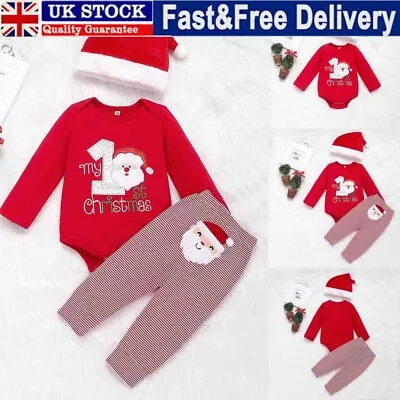 Buy Newborn Baby Boys Christmas Romper Santa Top Pants Hat Costume Clothes Outfits • 8.79£