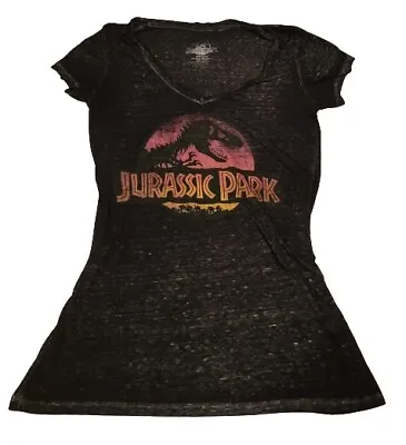 Buy Jurassic Park Original Movie Logo T-Rex Dinosaur Women's Black V-Neck Shirt • 11.36£