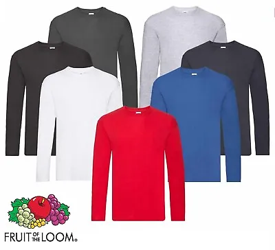 Buy Long Sleeve T Shirt 100% Cotton Plain Tee Mens T-Shirt Top Fruit Of The Loom • 7.59£