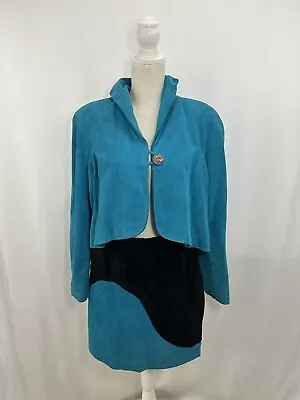 Buy Vintage Outerwear By Phoenix Jacket Skirt Set Womens Medium Genuine Leather Teal • 68.10£