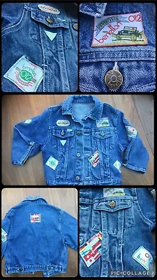 Buy 90s 00s Y2k Vintage Benetton Denim Jacket Wth Branded Sew Patches & Buttons 3-4Y • 17£