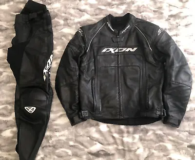 Buy IXON Black Leather Motorbike Jacket & Trousers Set • 159.99£