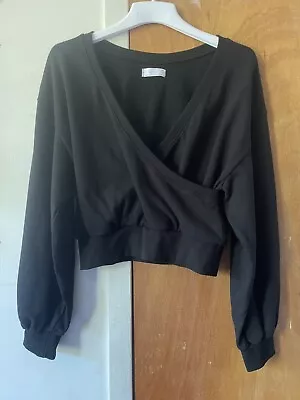Buy Oak + Fort Women's Black Cropped Open Crossbody Sweatshirt Size M • 24.99£