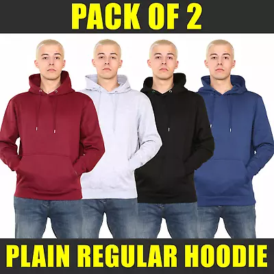 Buy Mens Pullover Hoodies Fleece Hooded Jumper Casual Top Plain Hood S-4XL Pack Of 2 • 14.99£