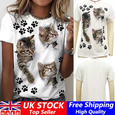 Buy 3D Graphic Cat T-Shirt Funny Present Gift Ladies Kitten Animal Lover Womens Tee • 13.91£